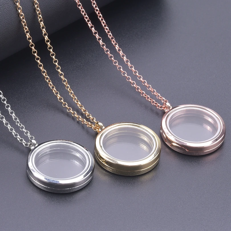 25-35mm Round Locket Charm Necklaces For Women Men Accessories Cage Floating Locket Pendant Necklace Fashion Jewelry Anniversary