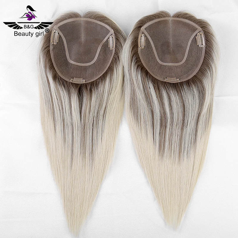 الصيف الجذور الداكنة 100% الأوروبي الشعر البشري قطع الدانتيل للنساء أومبير شقراء 6X6.5 أحادية قاعدة الشعر توبر