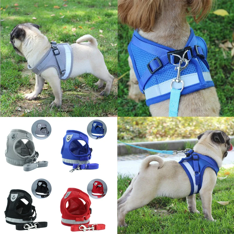 Cat Dog Adjustable Mesh Harness Vest Walking Lead Leash Collar Chest Strap Leash Harnesses For Puppy Dogs Walking Lead Leash