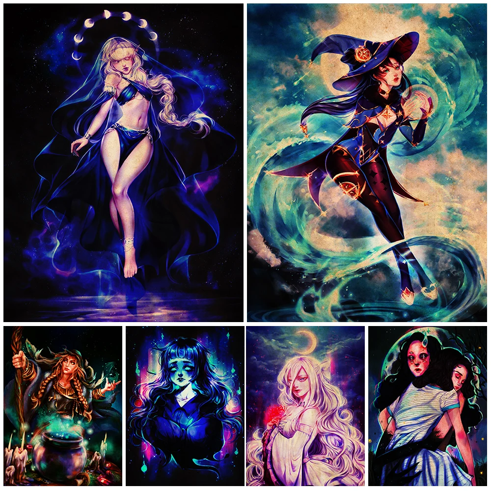Beautiful Moon Goddess And Sorceress Vintage Wall Art Canvas Painting Crying Devil Art Poster And Print Home Decoration Unframed