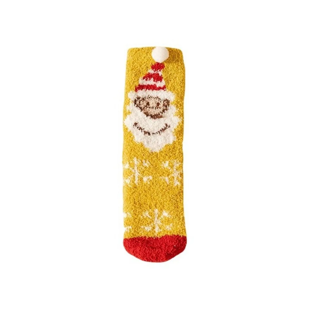 Chaussettes de sol en velours pour femmes, bonneterie à tube moyen, chapeau de Noël, bonhomme de neige, rouge, vert, chaussettes pour la maison, les lieux de Noël