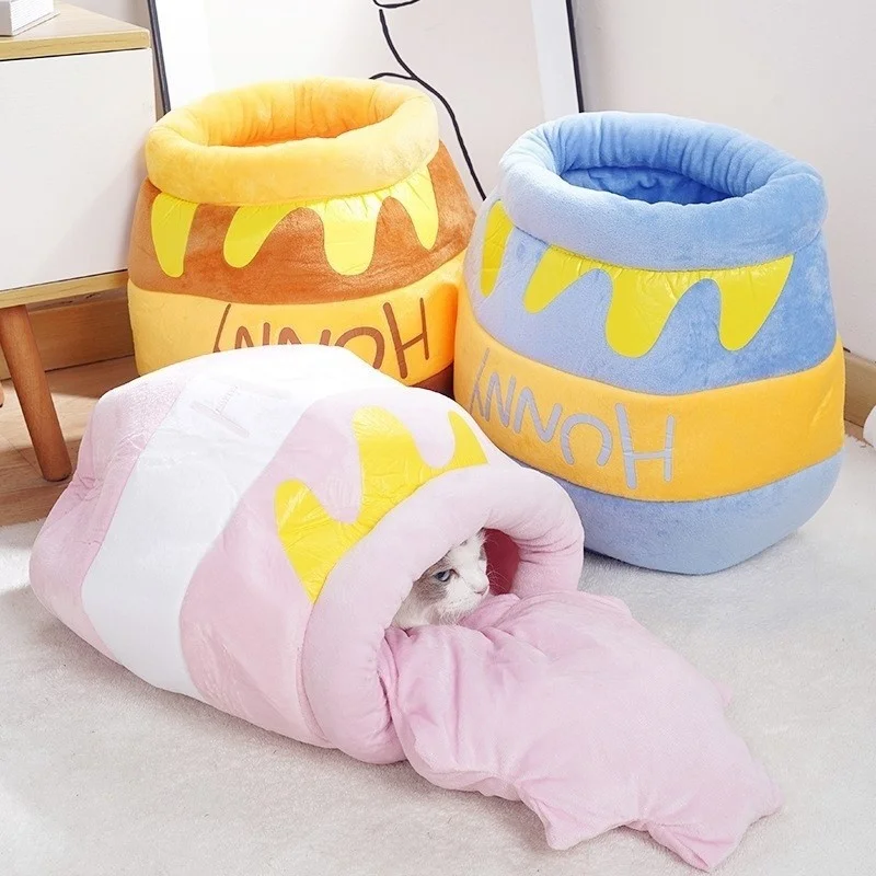 FULLOVE Pet Nest Bee Filling Winnie Panda Nest Dog Nest Semi-closed Autumn And Winter Cat Bed Cat Products Casa Cat Bed Gatos