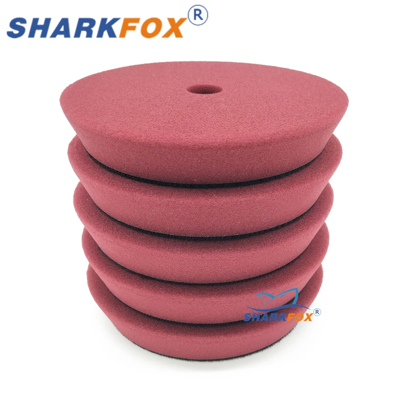 Sharkfox 5Inch(125mm) Car Sponge Buffing Polishing Pad Flat Polish Pad with Hook&Loop Removes Scratche For Polishing/Waxing