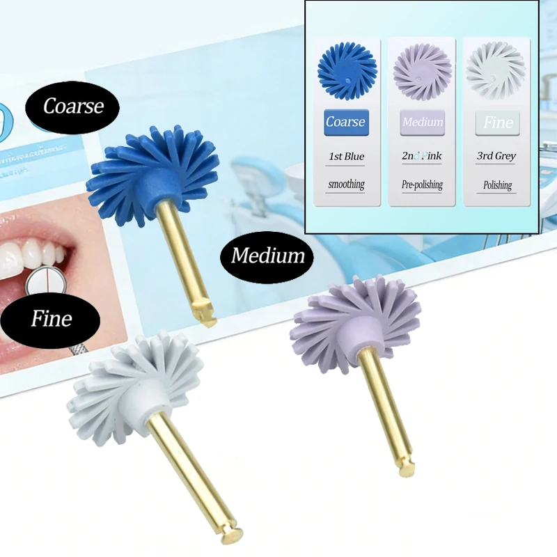 3Colors Dental Rubber Polisher Composite Resin Polishing Diamond Disc RA 14mm Wheel Spiral Flex Brush