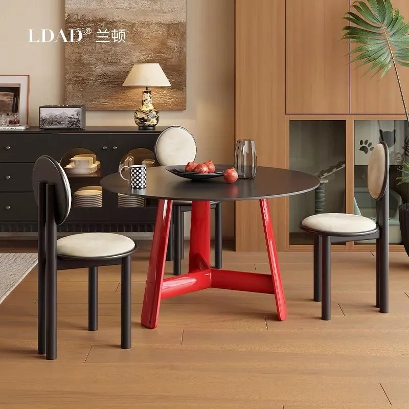 Italian Style Round Dining Table Solid Wood Base Sintered Stone Top with Lazy Susan Matte Finish for Home Kitchen