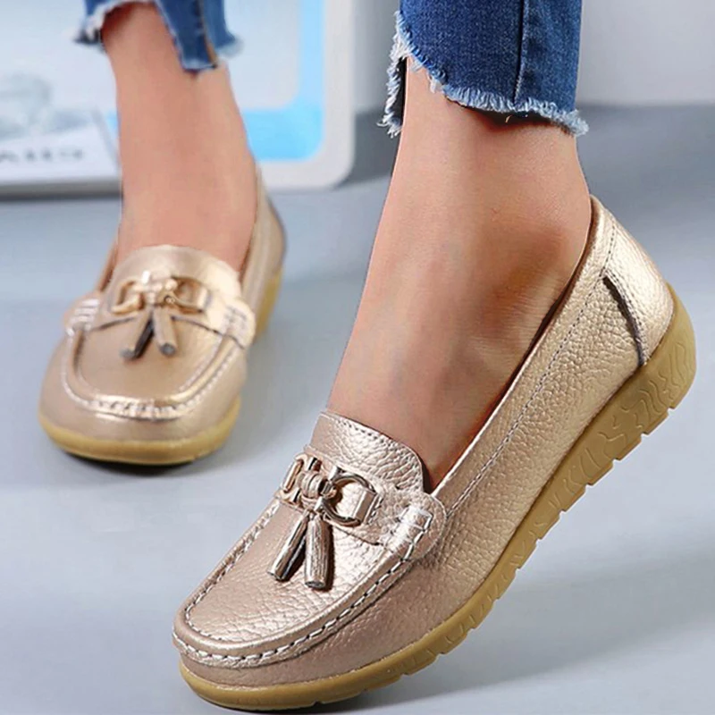 Women Flats Fashion Genuine Leather Tenis Nurse Shoes Moccasins Shoes Women Slip On Flat Shoes Retro Zapatos De Mujer Plus Size