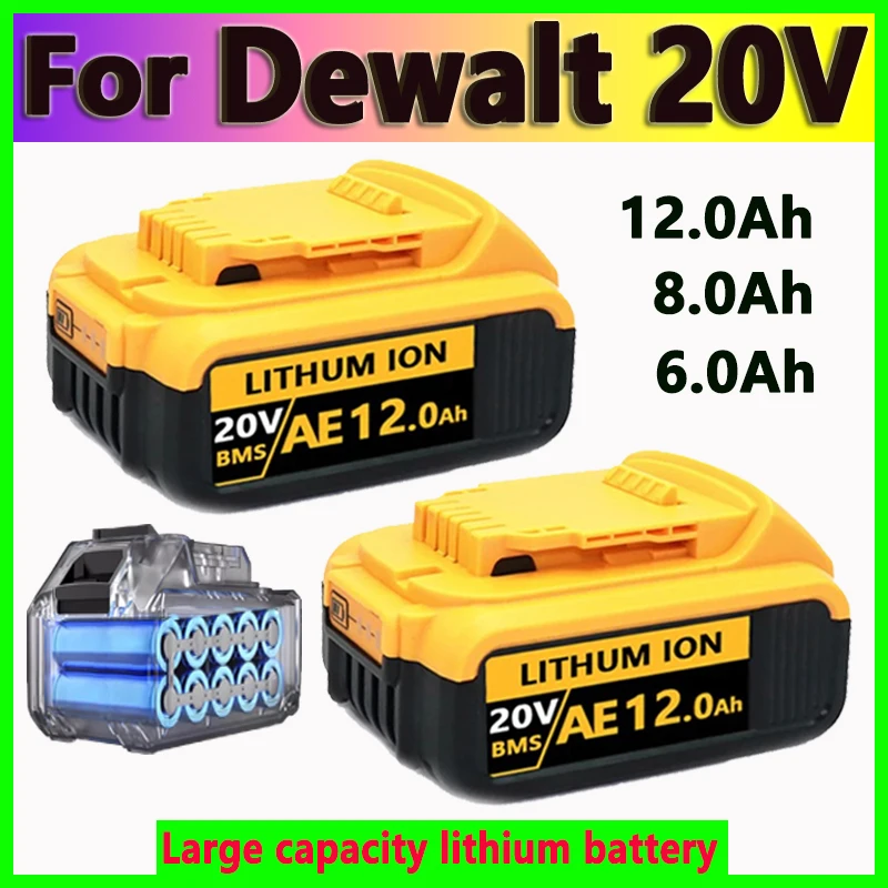 New 100% Original 6.0-12.0Ah 20V for Dewalt Power Tool Battery DCB206 20V  Battery DCB206 20V Battery DCB205 DCB204-2 DCB200