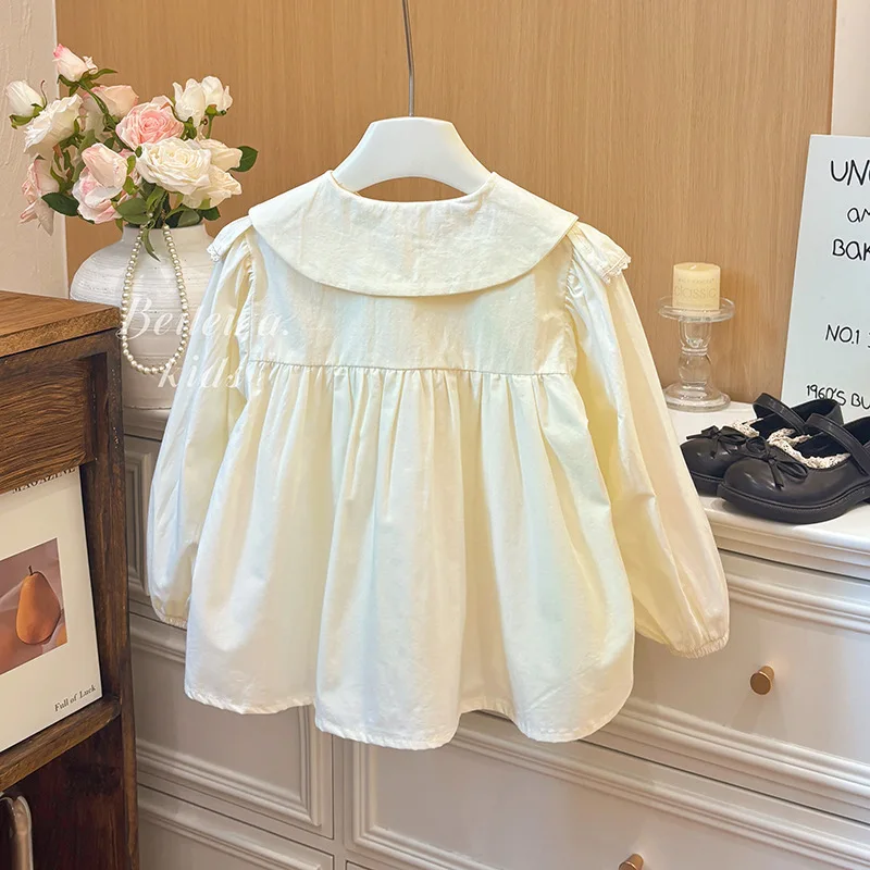 New Spring Toddler 1-10Y Girls Elegant Bow Ruffle Shirt Stylish Versatile Blouse Fashion Outwear Tops for 80-160cm