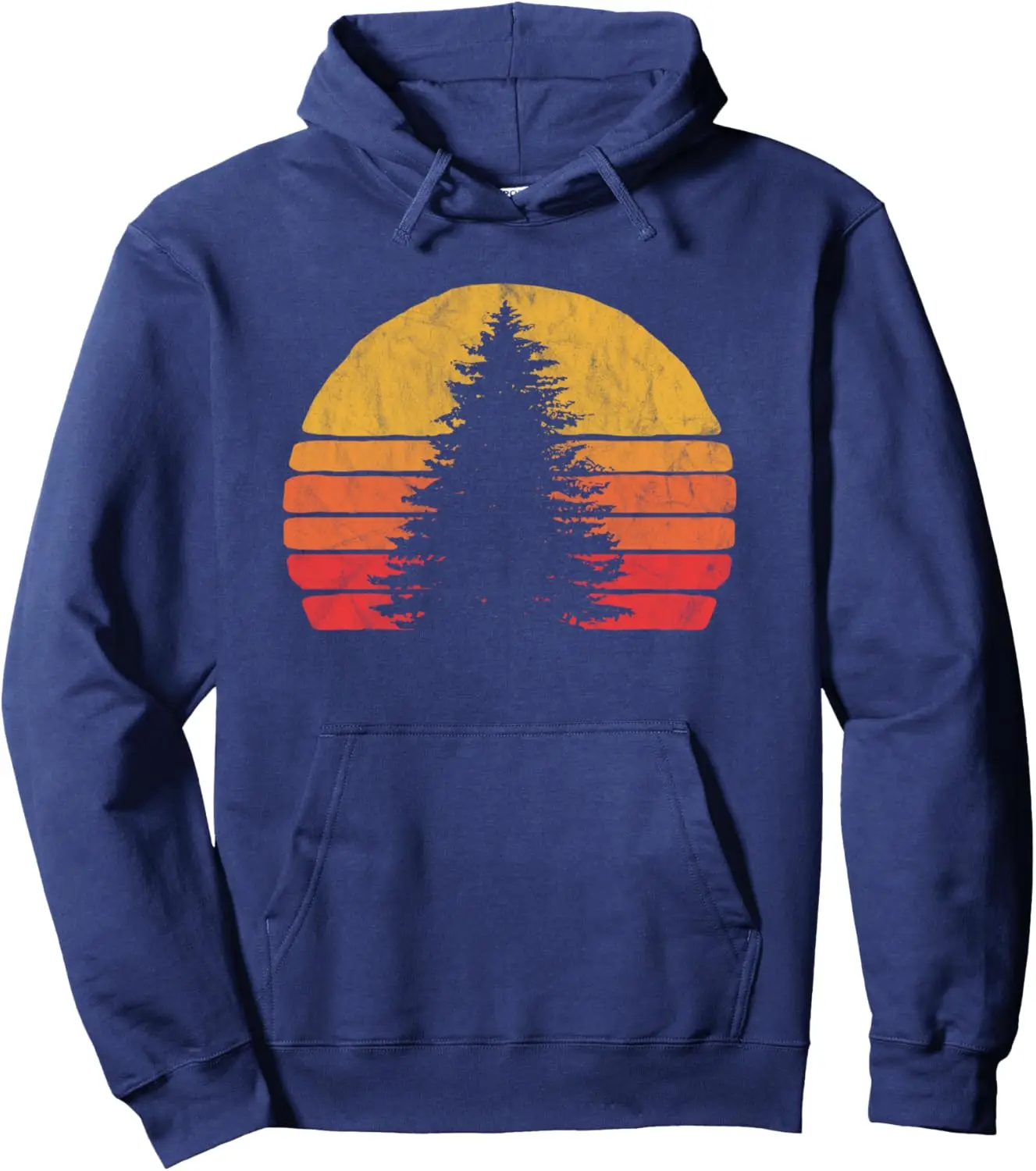 Solitary Pine Tree Sun - Vintage Retro Outdoor Graphic Pullover Hoodie,Long Sleeve Print on Demand Funny Hoodie