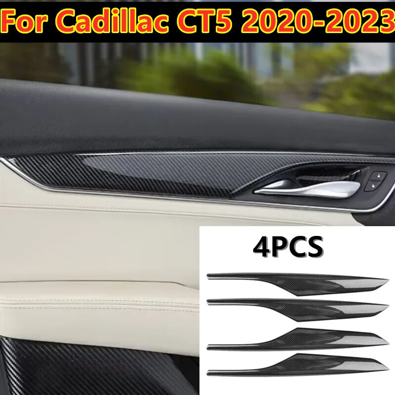 

4PCS Carbon Fiber Interior Door Panel Cover Trim For Cadillac CT5 2020-2022