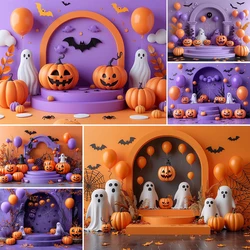 Halloween Photography Background Cute Pumpkin Ghost Bat Holiday Decoration Children's Party Photo Backdrop Studio Props