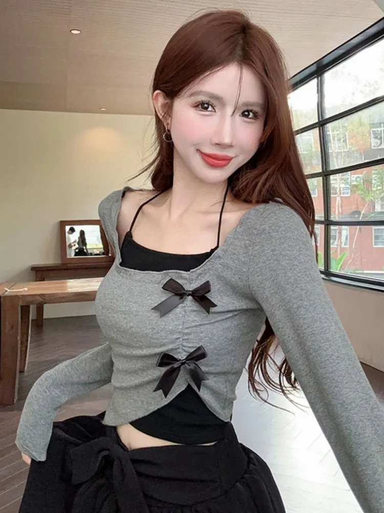 

Ballet Style Women's Print T-Shirt And Skirt Set Asymmetrical Design Halter Neck Top High Waist Skirt