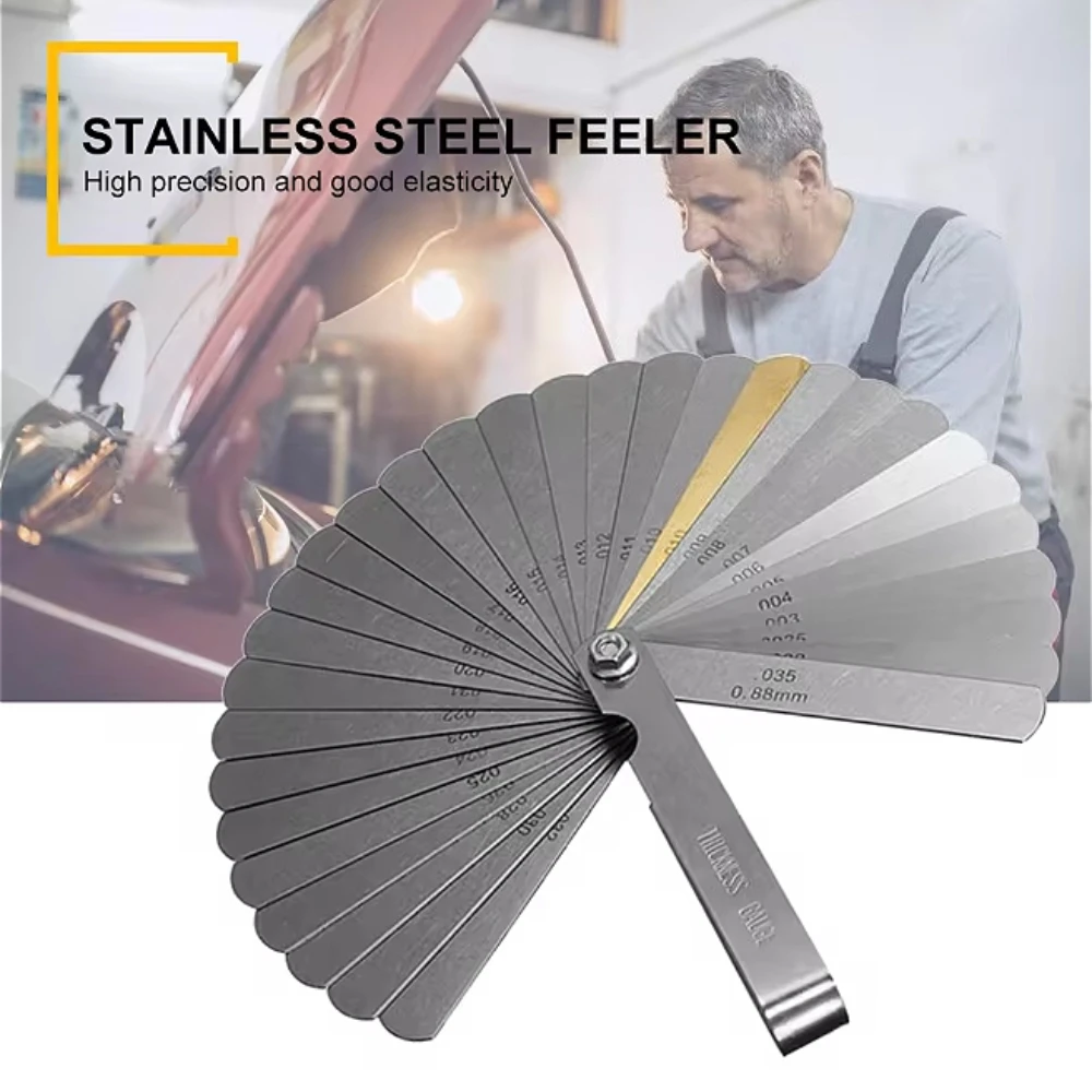 

Stainless Steel Feeler Gauge 32 Blades Scale 0.04-0.88mm Thickness Metric Imperial Filler for Pressure Gauge Valve Gasket