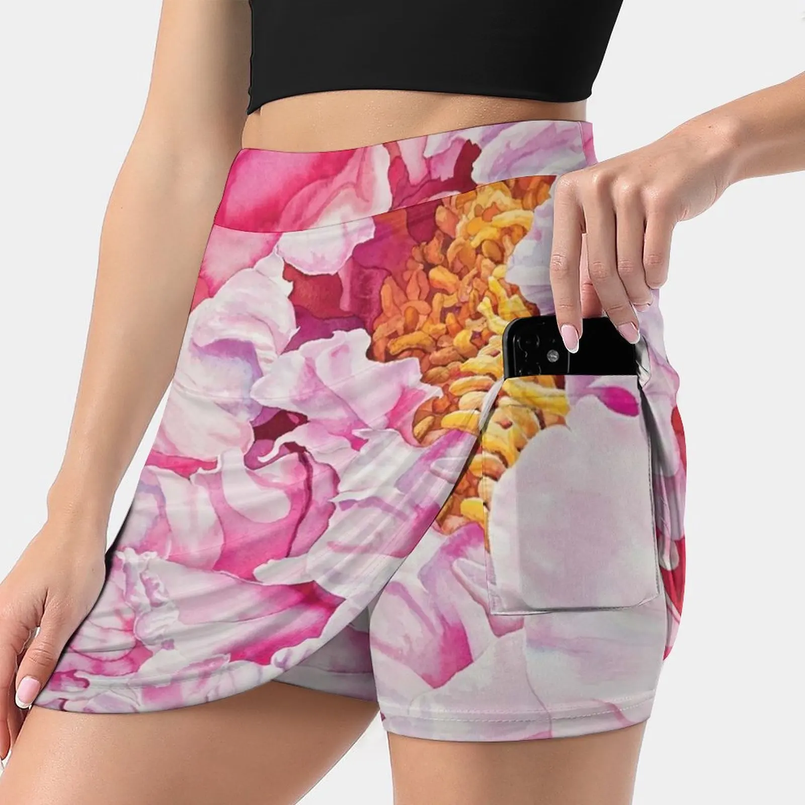 Pink Peony Watercolor Women's skirt Mini Skirts A Line Skirt With Hide Pocket Watercolor Pink Peony Peonies Flower Floral