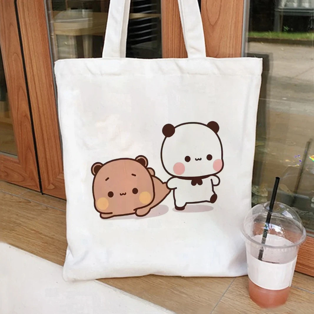 

Cute Cartoon Panda And Capybara Print Canvas Tote Bag Kawaii Animal Eco Friendly Shoulder Bag for Student School Daily Shopping