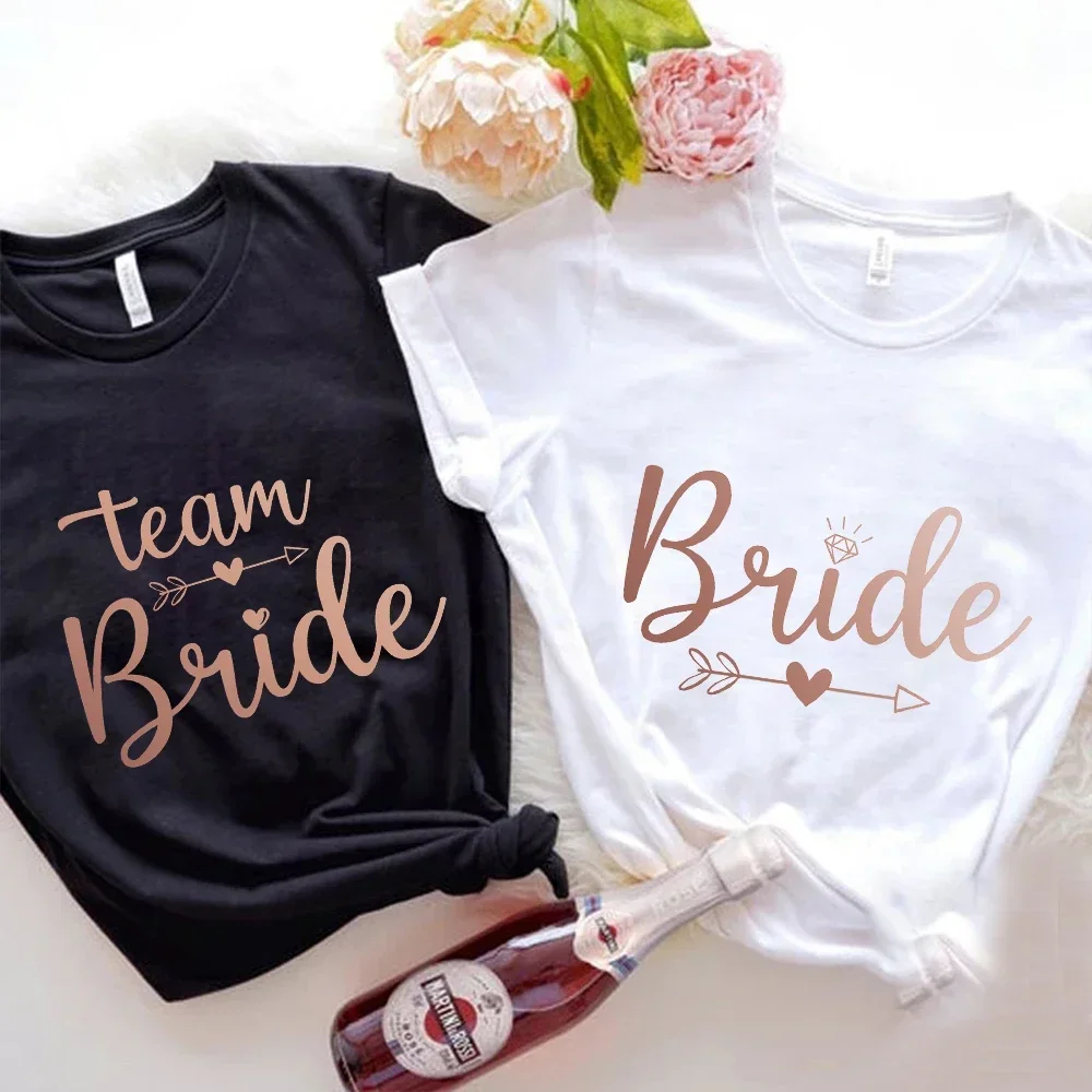 Team Bride Bridesmaid T-shirt White Black Tops Bridal Wedding Engagement Tshirt Friends Bachelorette Hen Party Tees EVJF T Shirt