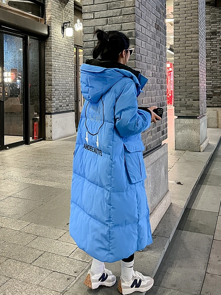 Winter 2023 New Hooded Warm Pocket Down Jacket 90% White Duck Down Thicken Coat Women\'s Fashion Casual Straight Down Jacket