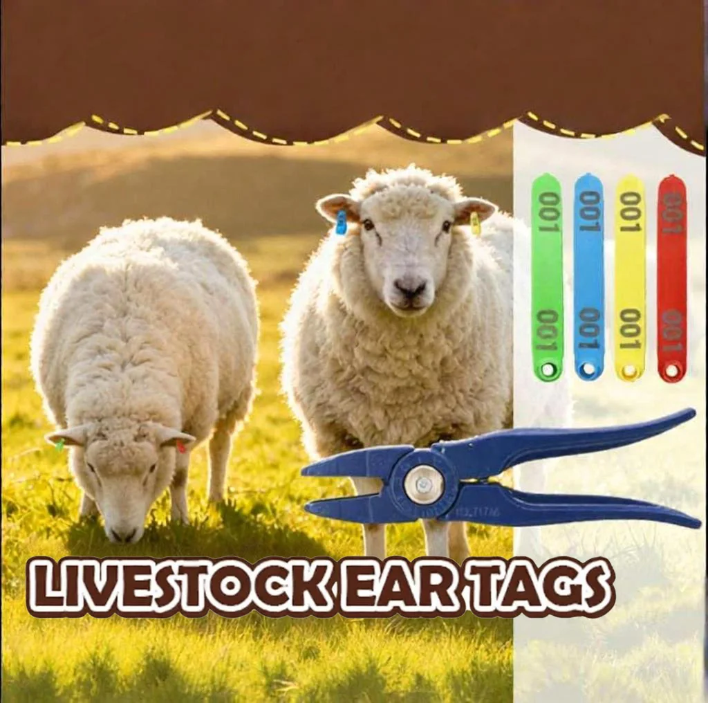 One-Piece Integrated Sheep Ear Tags, Numbered 001–100,  Livestock ID Tags with Pliers Applicator for Goat and Cattle Farms