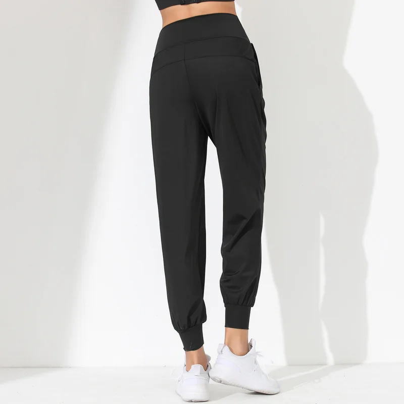 Pantalones de Yoga sueltos para mujer, pantalones de Yoga delgados, de secado rápido, dobladillo plisado, atados, para correr, Fitness, Capris con