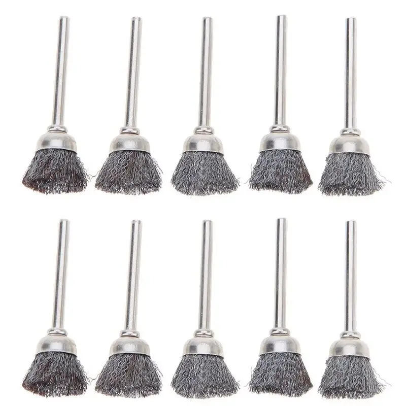 

10 шт., мини-проволочные щетки, латунное чашечное колесо для шлифовальной машины или сверла, набор для полировки чаши, проволочные щетки из нержавеющей стали