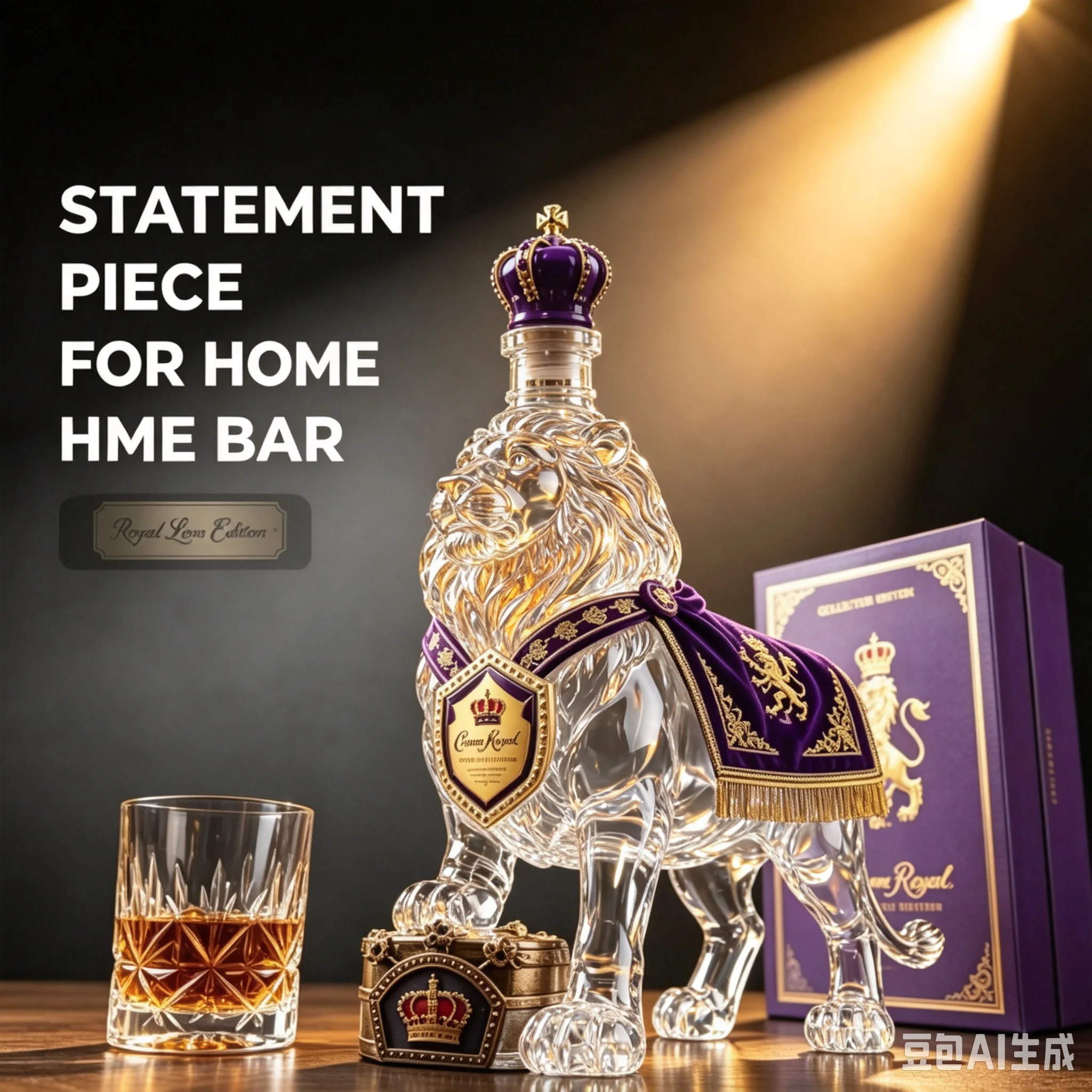 Hand-Blown Lion Glass Decanter Lead-Free for Whiskey Brandy Vodka Home Bar Decor Collectible Gift