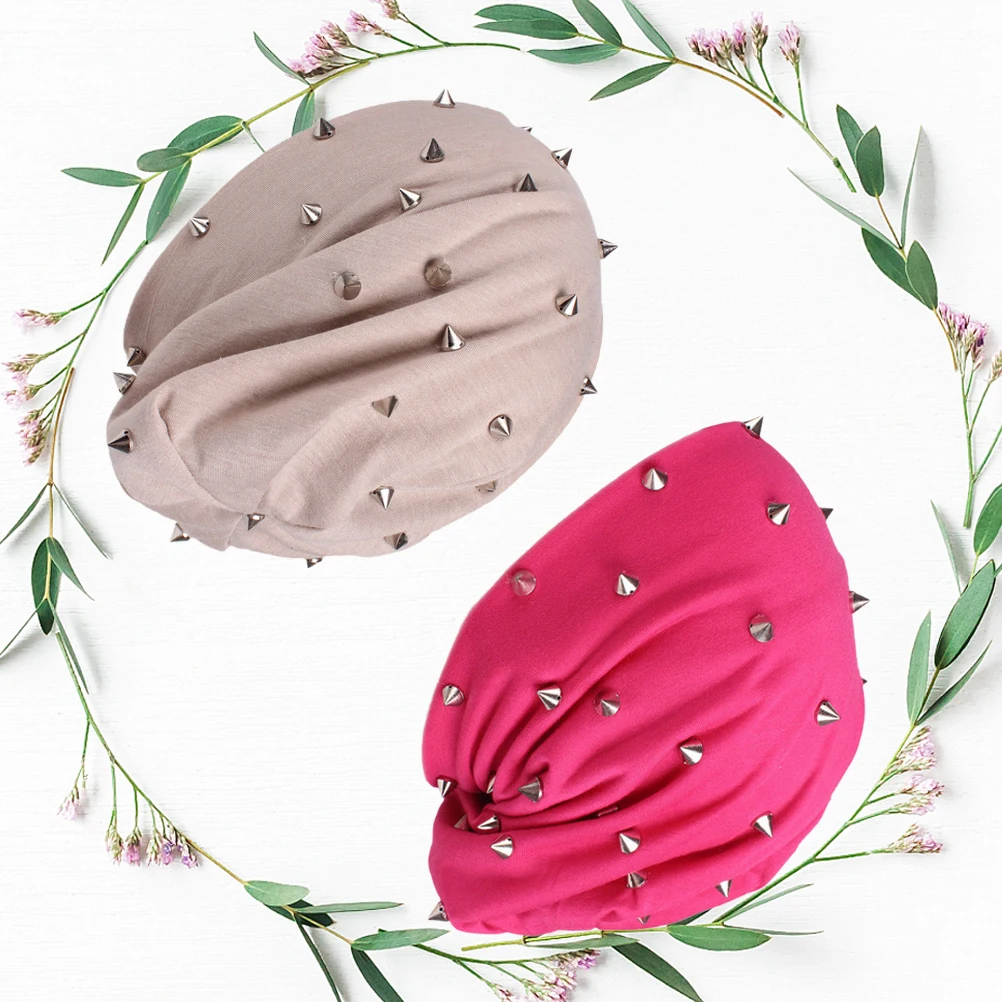 

2pcs Fashion Beanie Hat Punk Rivet Warm Soft Turban Cap For Winter Running Hiking Hair Loss Conceal Sleep Wear Elastic