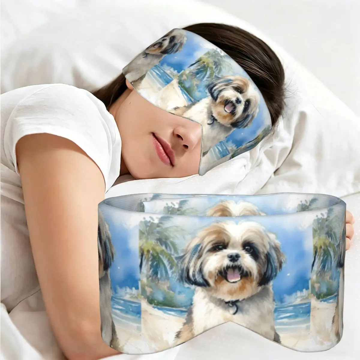 Shih Tzu On The Beach sleep mask Light Blocking Portable Eye Cover for Girls Boys Office Nap Party Gift Eyeshade eyepatch