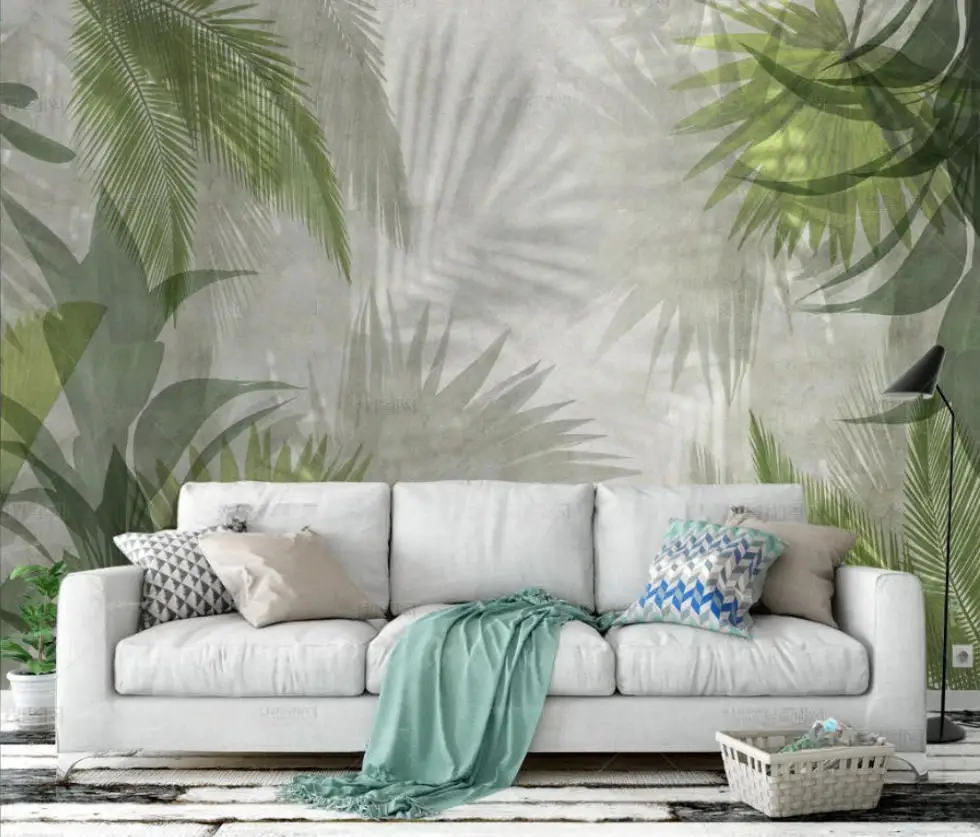 Custom Mural Wallpaper Nordic Hand Painted Grass Leaf Mural Plant Art Wallpaper Living Room TV Background Wall 3D Wallpaper
