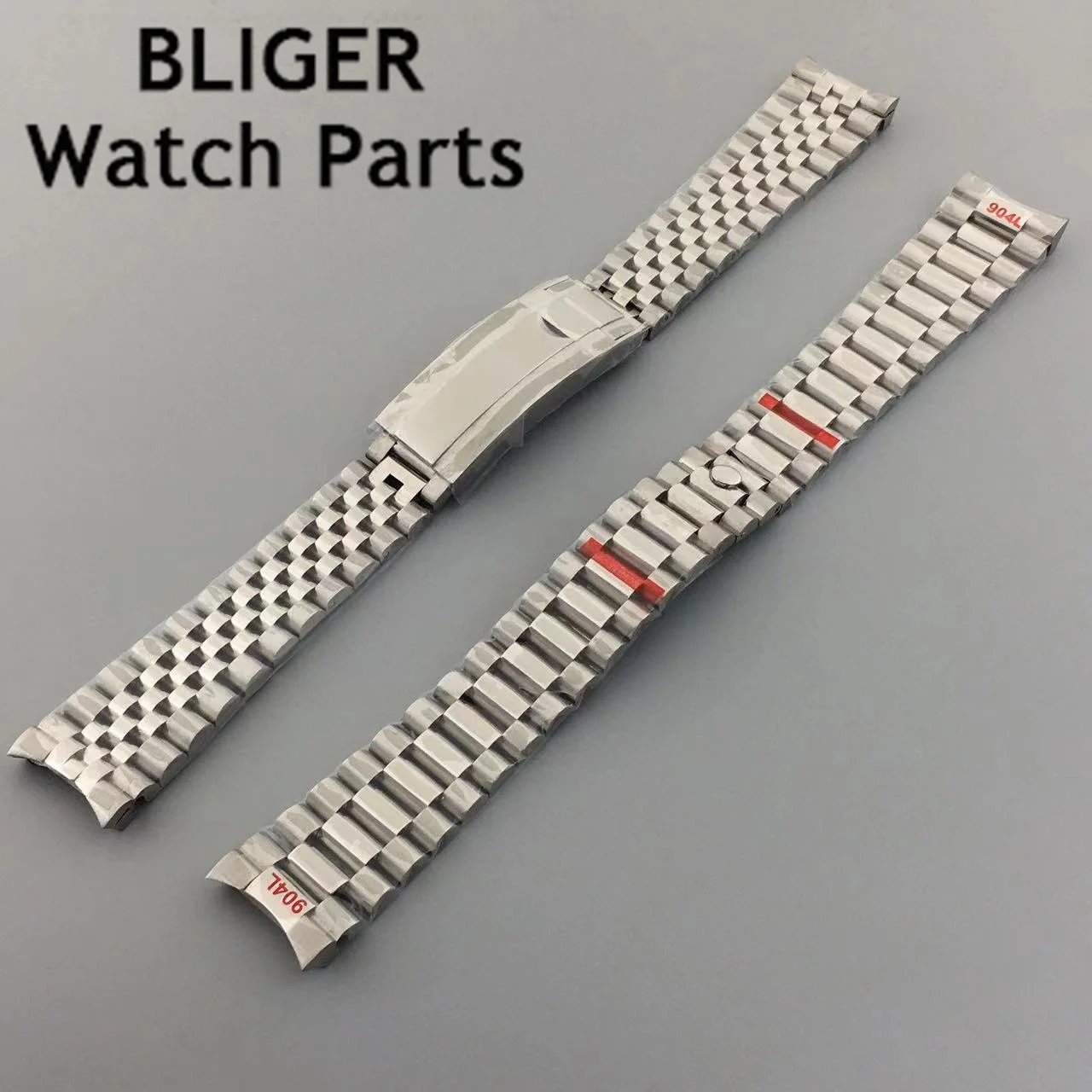 

BLIGER 20mm solid 316L stainless steel strap butterfly buckle steel strip bracelet mens watchbands