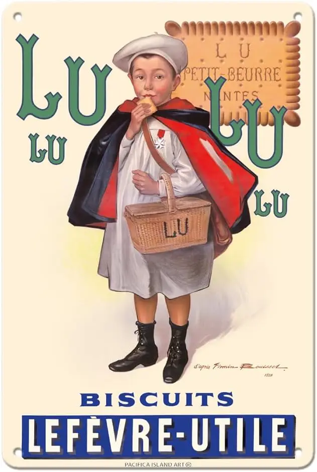 Lu biscuts-Póster publicitario Vintage de Firmin Bouisset c.1897, The Little Student, Le Petit Ecolier, lefèvre-utile (LU)