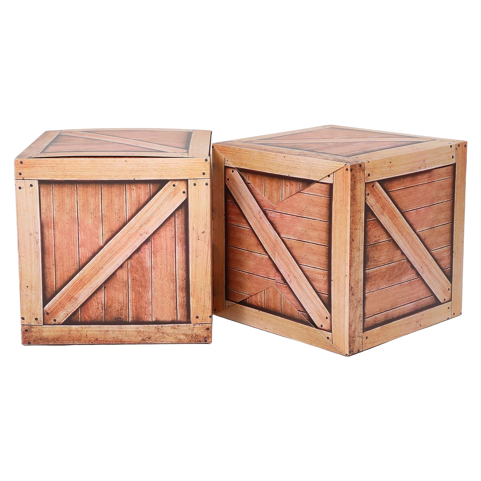 

2pcs Imitation Wooden Box Props Light Brown Cowboy Party Decor Western Theme Boxes for Table Decorations Photography