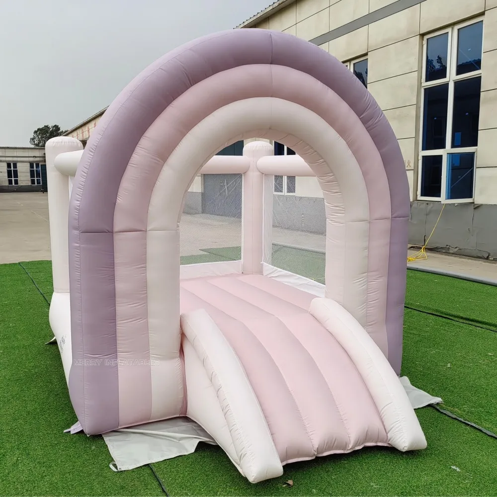 Unisex Luxy Toddler Pastel Rainbow Bounce House slide combo  girls Bouncy castle Kids inflatable playing room