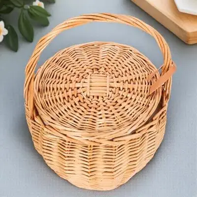 

Rattan Flower Basket Woven Baskets Decorative Portable Picnic Travel Fruit Storage Handle Weave Outdoor Shopping Hamper