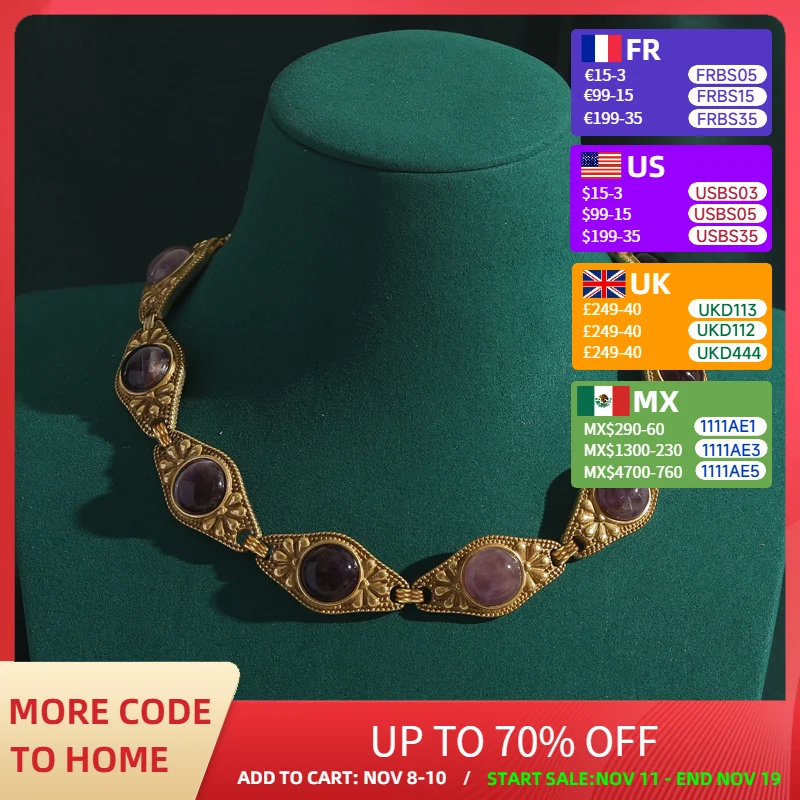 

Винтажное колье-чокер с глазами, готические женские фиолетовые ожерелья из натурального камня с круглым воротником, античное золото, свадебные цепочки, новинка 2023 года