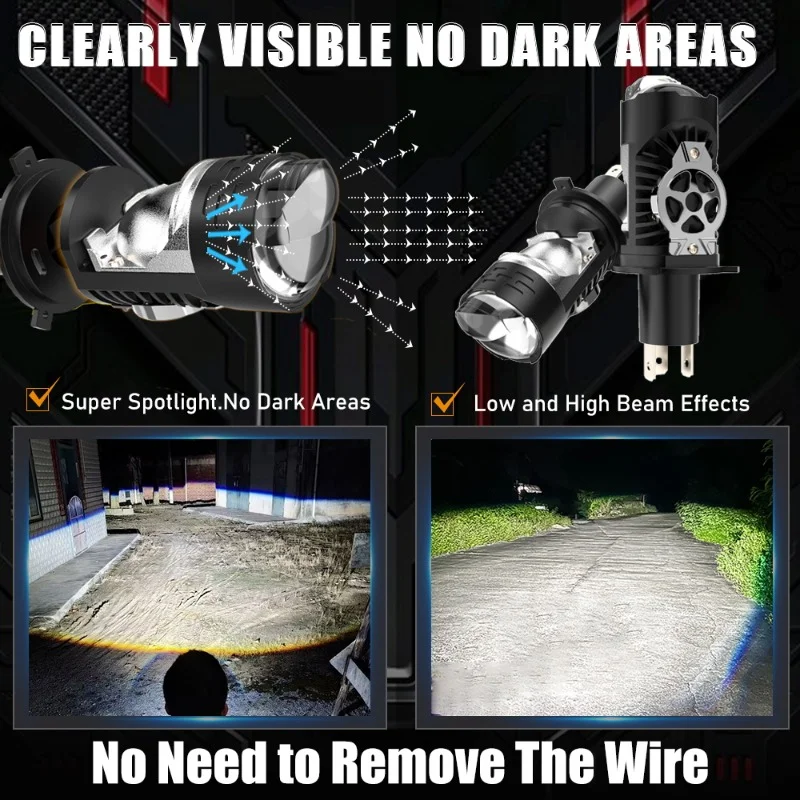 H4 9003 HB2 LED Headlight Bulb Built-in Projector Lens Canbus Error Free Super Bright 6000K Hi Low Beam For Car Motorcycle