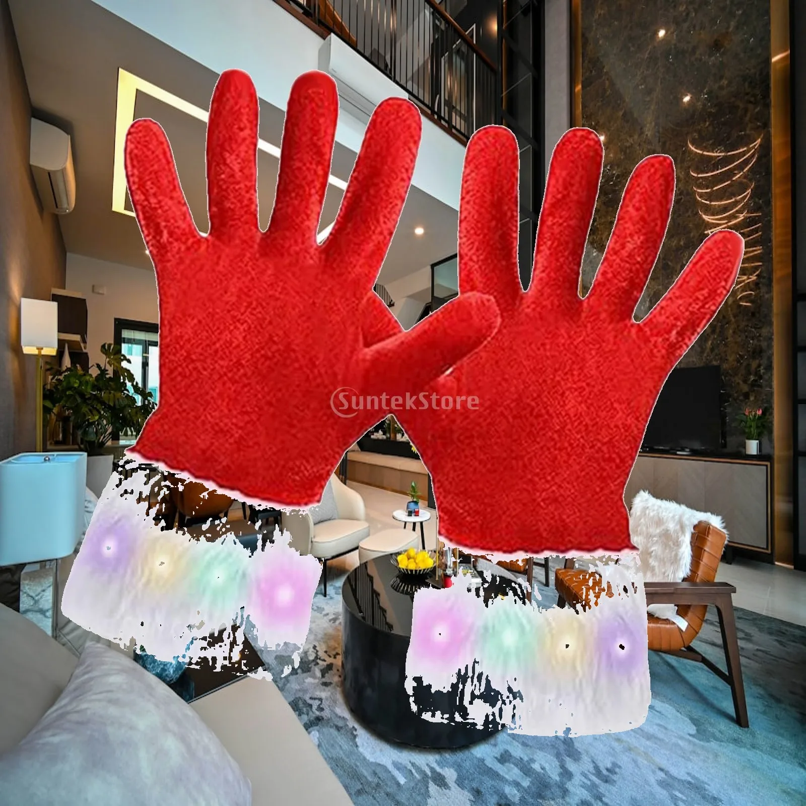Illuminating Red Gloves Christmas Santa Design 3 Levels Bright Flash Light Up Mittens Soft Comfortable Polyester for Stage