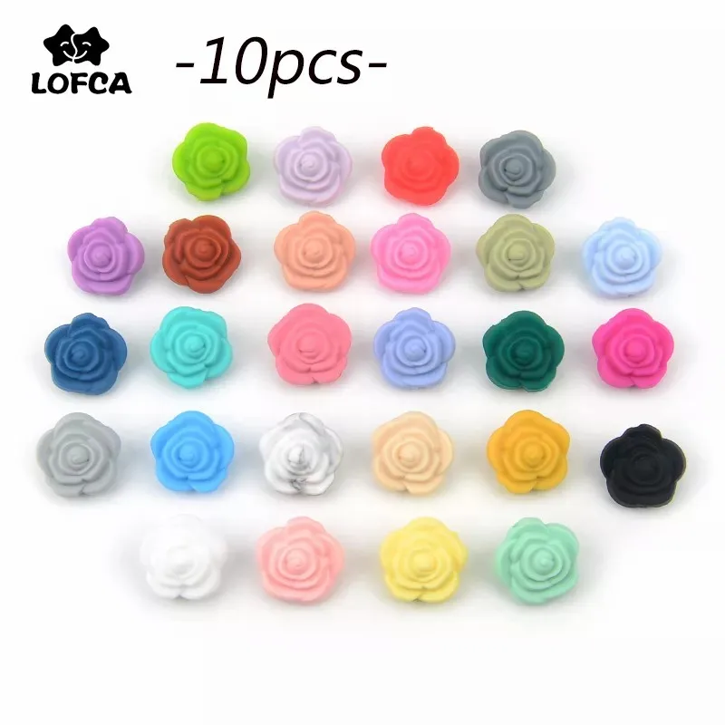 LOFCA 10pcs Silicone Beads Rose Flower Food Grade Silicone Baby Product  For Jewelry Making Baby Pacifier Pendant BPA Free Toys