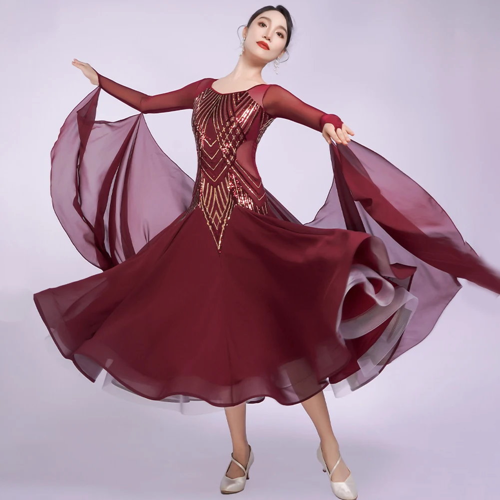 Costume de concours de valse pour femmes, robe de danse de salle de bal à paillettes, rouge, violet, Performance Standard, vert émeraude, nouvelle collection