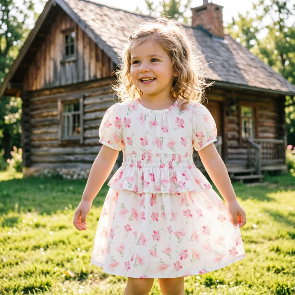 Girls Dress Summer Spanish Style Pink Floral Smocked Cute Short Sleeve Cotton Thin Breathable Casual Princess Dress For Toddler