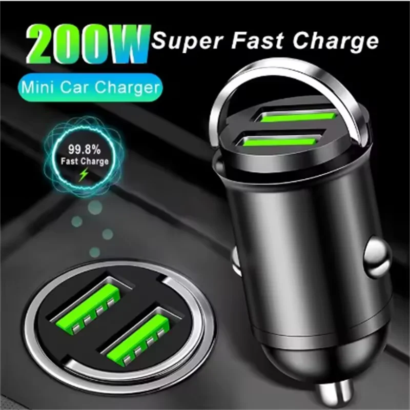 100W/200W USB QC3.0 Car Charger 12-24V Lighter Fast Charging Car USB Type C Charger for Xiaomi Samsung Huawei iPhone 16 15 VIVO