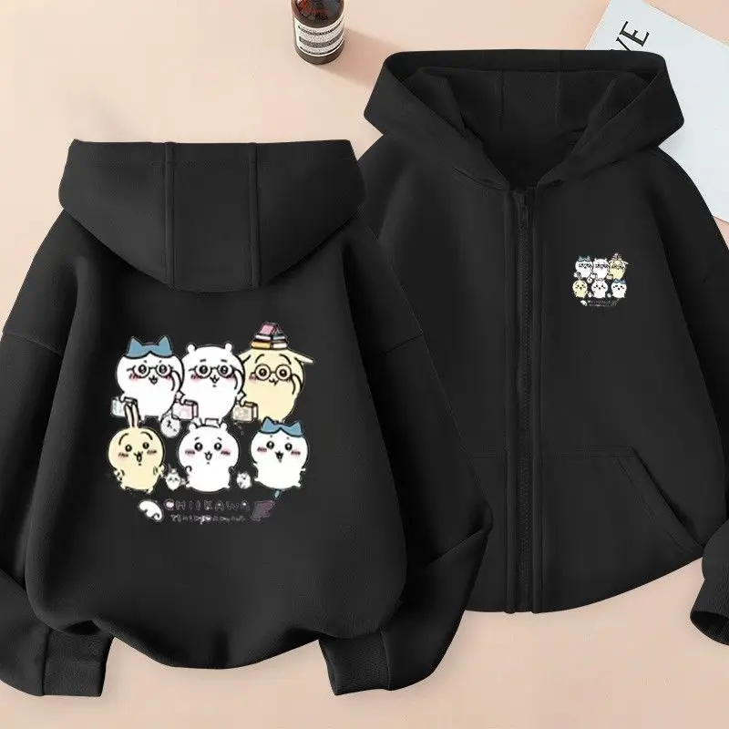 Cartoon Kawaii Autumn Winter Hooded Sweatshirt Keep Warm Comfortable Smooth Zipper Exquisite Fabric Wear-resistant Soft Chiikawa