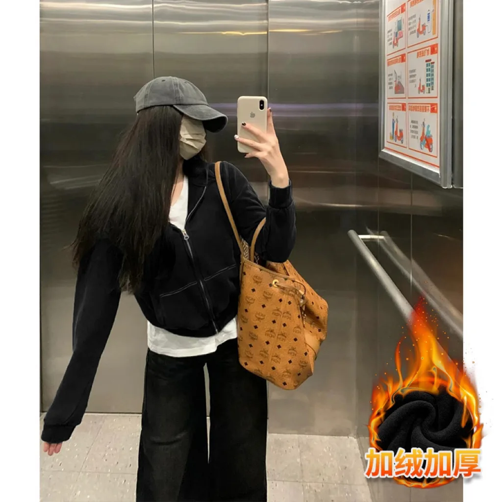 سترة قصيرة بقلنسوة أوائل الخريف المرأة سترة الكتف الأمامية ملابس الربيع والخريف 2025 جديد أوائل الخريف #6