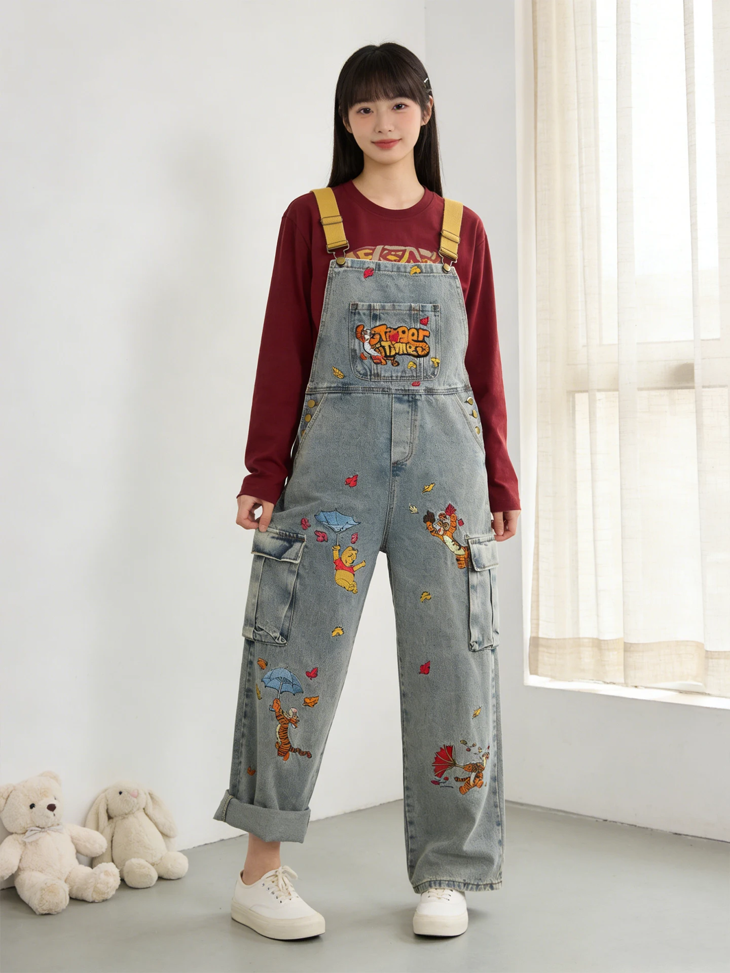 

Весенне-летние женские комбинезоны больших размеров с высокой талией, вышитые, из денима в полоску, повседневные, из смесового хлопка и полиэстера, прямого кроя