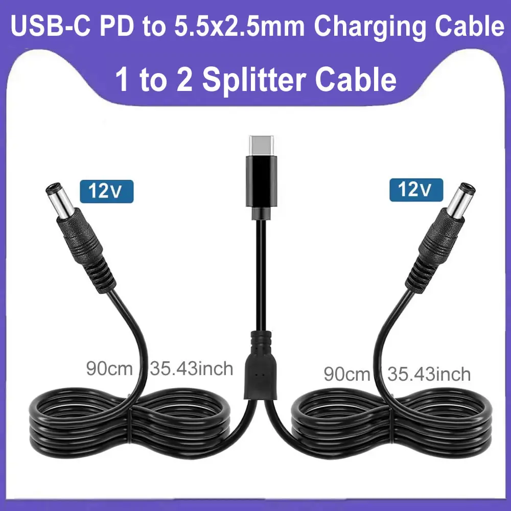 

Кабель-сплиттер 12 В USB-C к постоянному току Тип-C PD к постоянному току 5,5x2,1 мм Шнур питания для светодиодной ленты ТВ-бокс Камера Беспроводной маршрутизатор