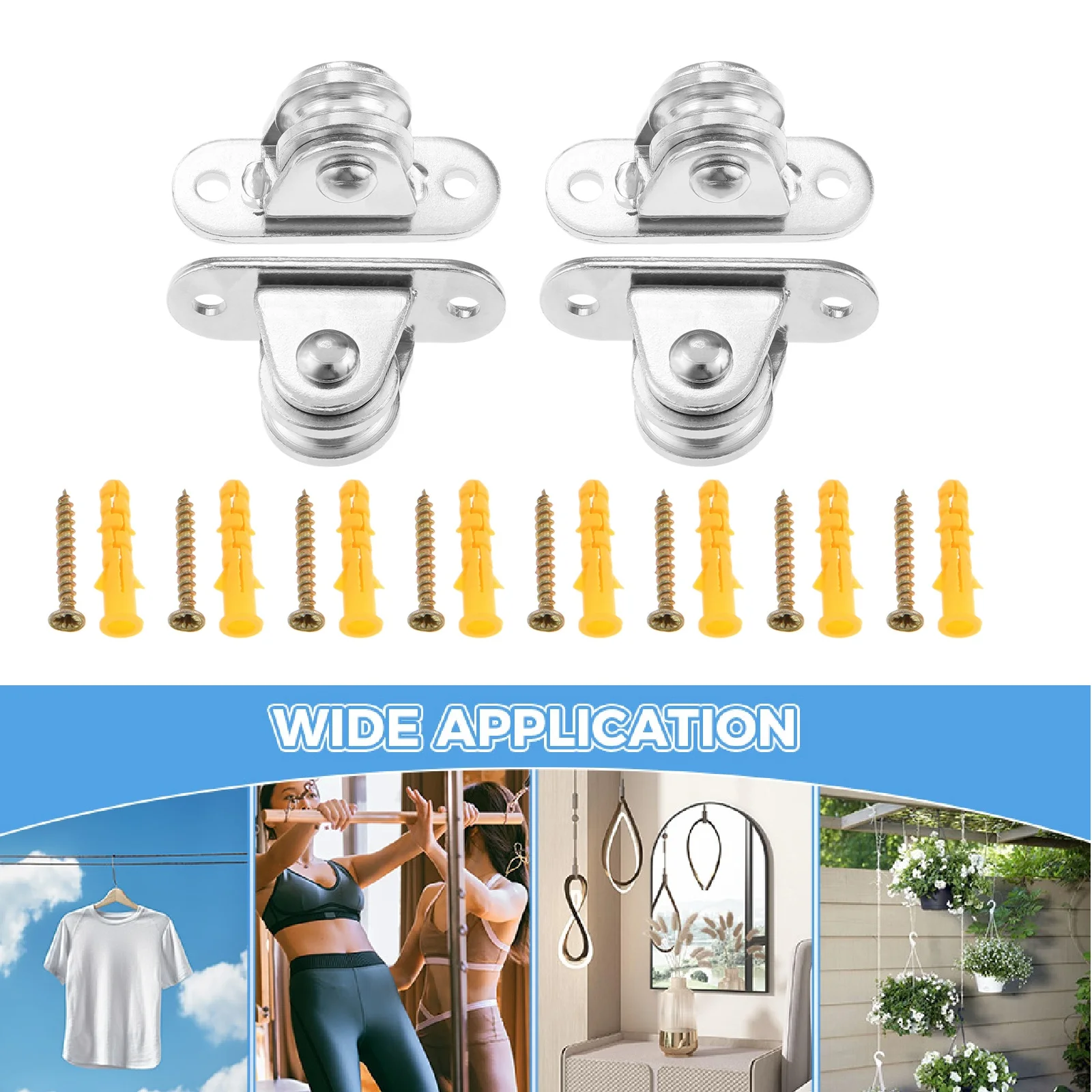 4sets Small Pulley Blocks Screws Anchors Solid Stainless Steel Wall Ceiling Beam Mounting Rope Sun Shade Sails Gym Garage Garden