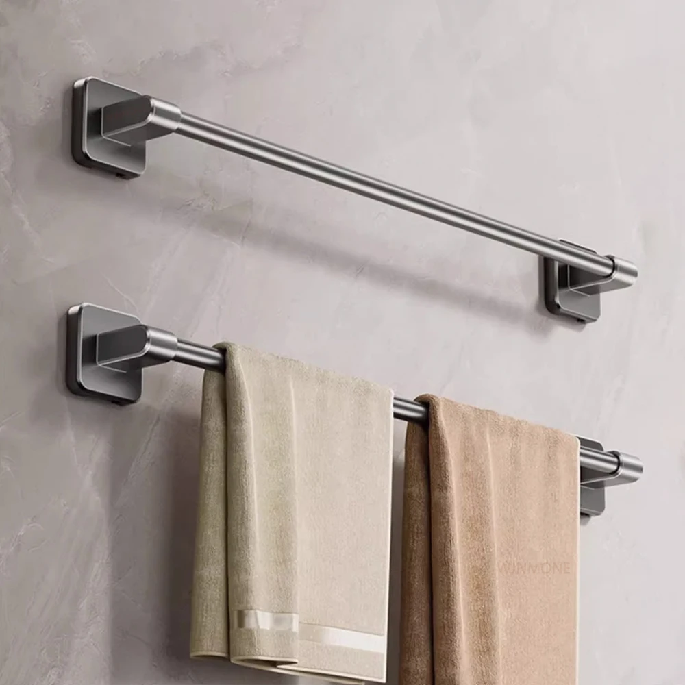 Bathroom Towel Rack Punch Free Black White Grey Bath Towel Rack Self-Adhesive Towel Bar Bathroom Kitchen Hardware Accessories