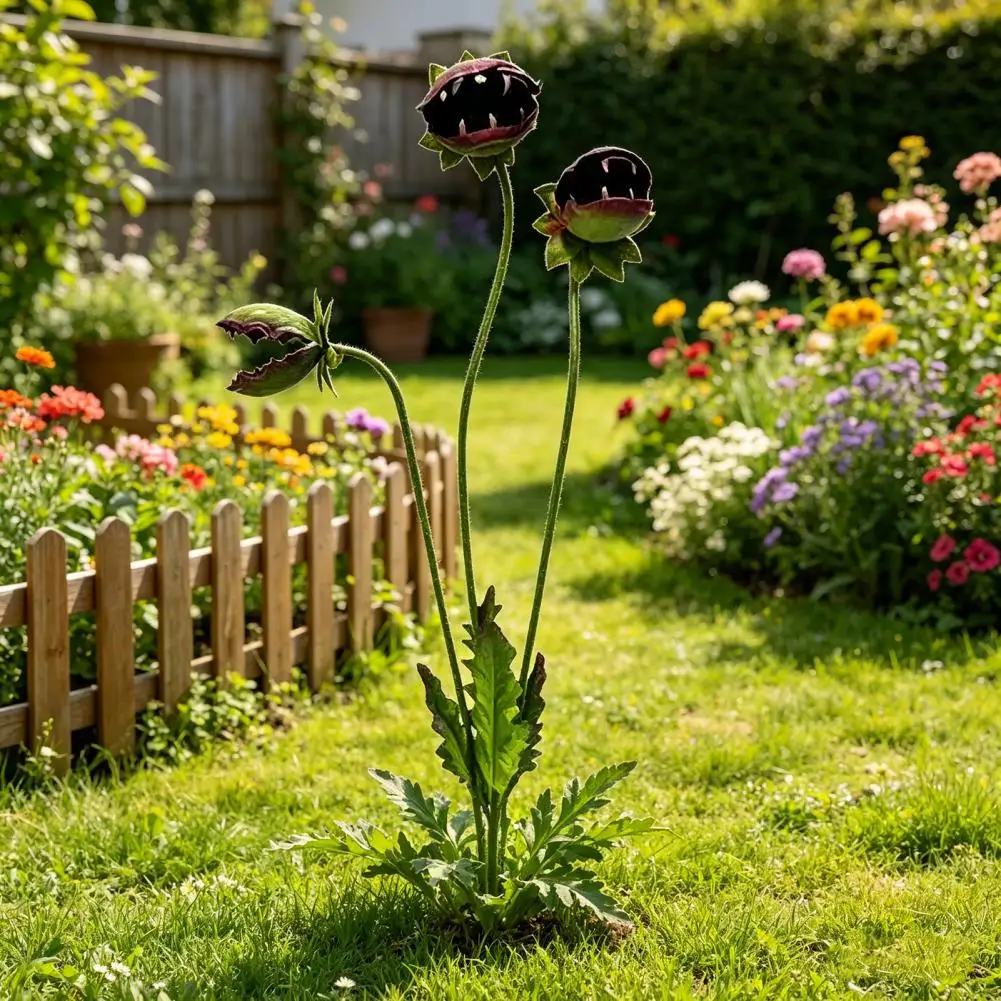 Handgefertigter Metall-Gartenstecker mit Fleischfresser-Pflanze, Rostfrei und Regenfest, Gartendekoration für Blumenbeet, Terrasse, Pflanzgefäß und Außenrasen – Detail 10