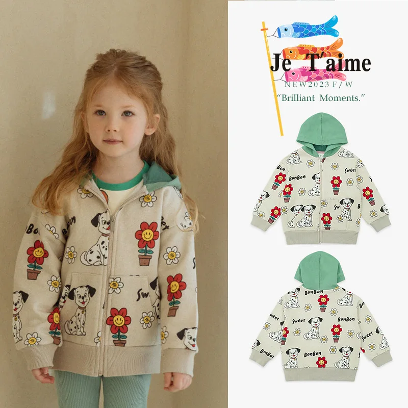 

Jenny&Dave Spot 23 Autumn New Children's Casual Hoodie, Children's Cartoon Cute Spotted Dog Hooded Zipper Coat