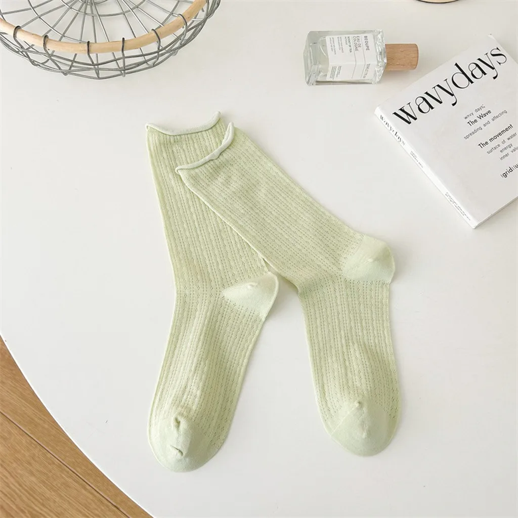 Rolled Edge Socks Hollow Mesh Women'S Slouch Socks Hollow Mesh Socks Breathable For School Daily Outings Commuting