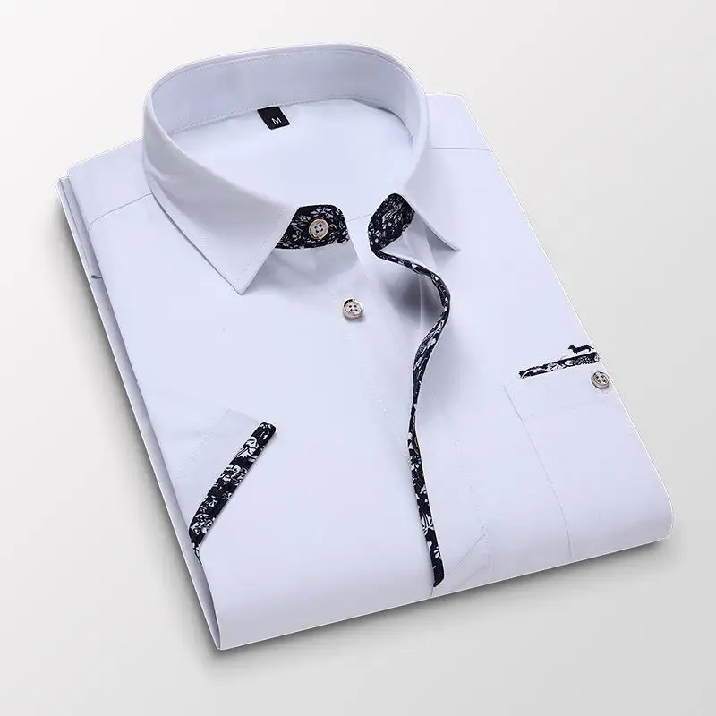 

New Summer Business Blouses Hot Brand Casual Men Blouse Short Sleeve Harmont Print Fashion Blaine Shirt Slim Fit Mens Shirts